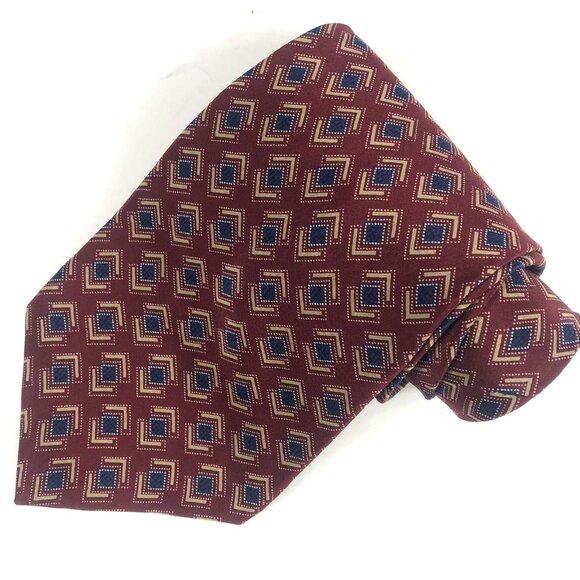 Vintage Kenneth Cole New York Made in USA 100% Silk Men’s Neck Tie Red Geometric - Picture 1 of 6